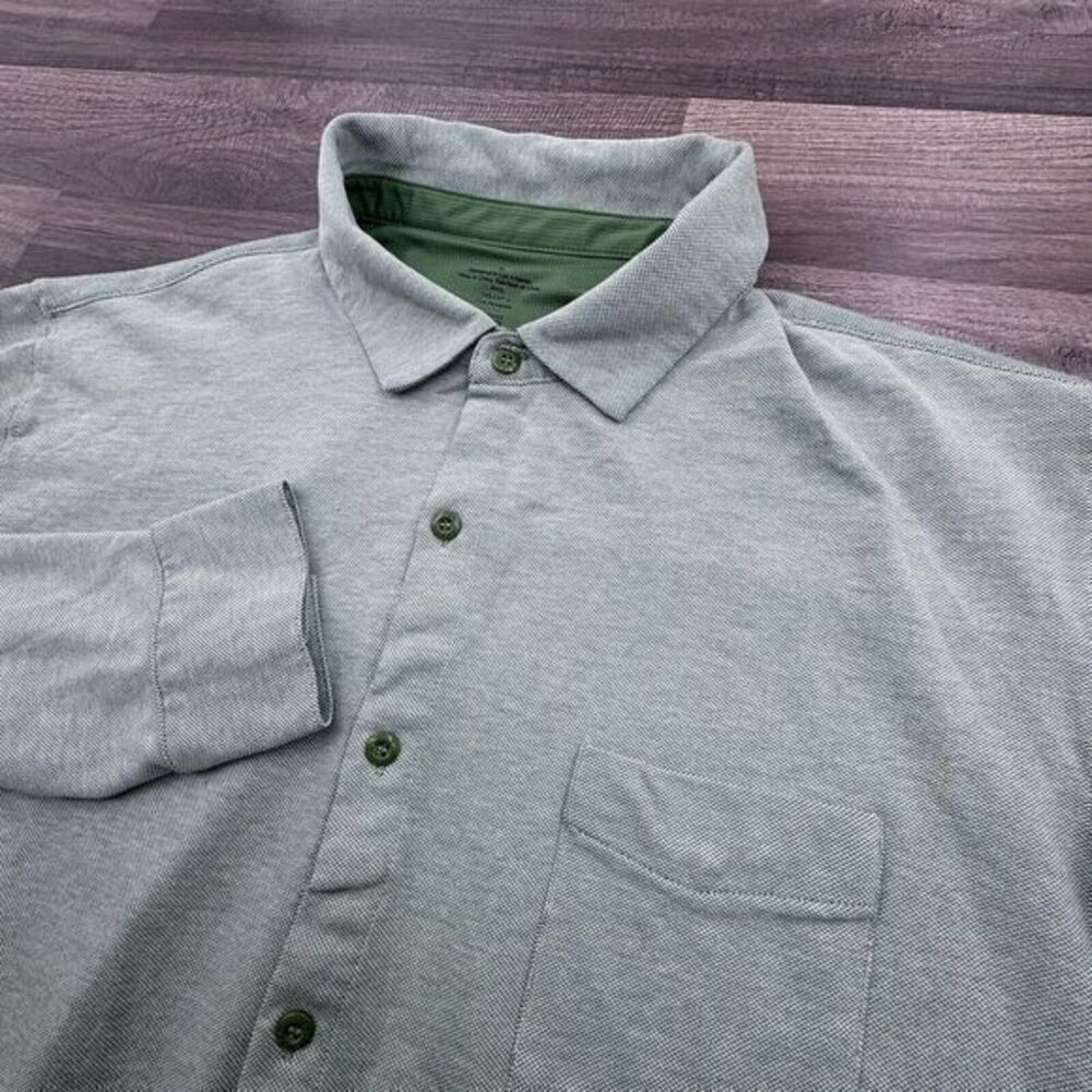 Fabletics Mens Shirt XL Green Solid Knit Pocket Long Sleeve Stretch‎ Performance